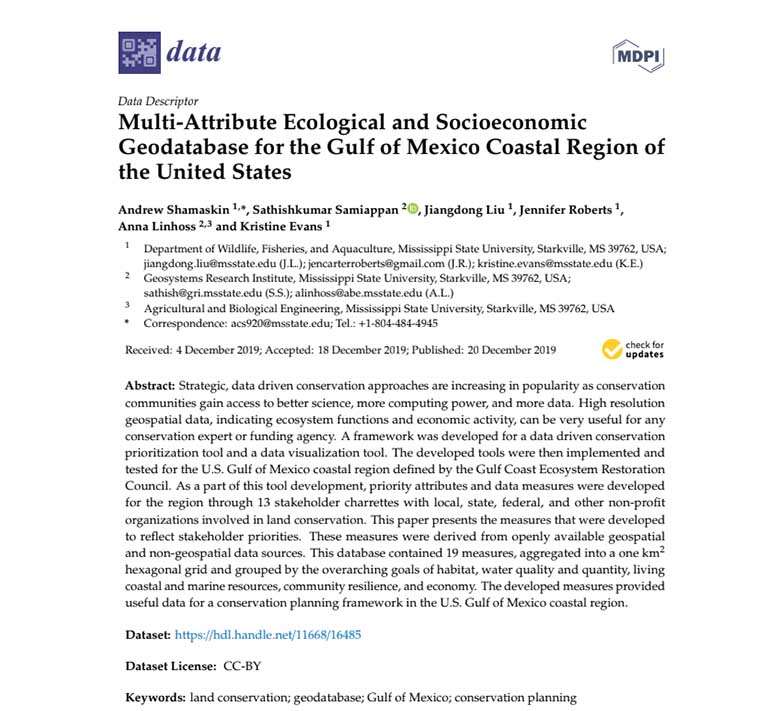 Multi-Attribute Ecological and Socioeconomic Geodatabase for the Gulf of Mexico Coastal Region