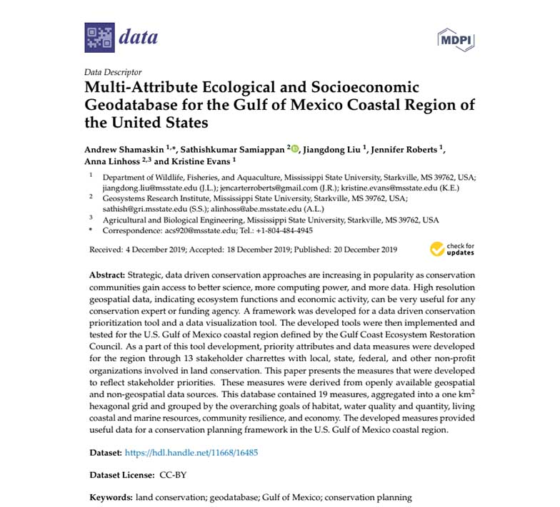 Multi-Attribute Ecological and Socioeconomic Geodatabase for the Gulf of Mexico Coastal Region
