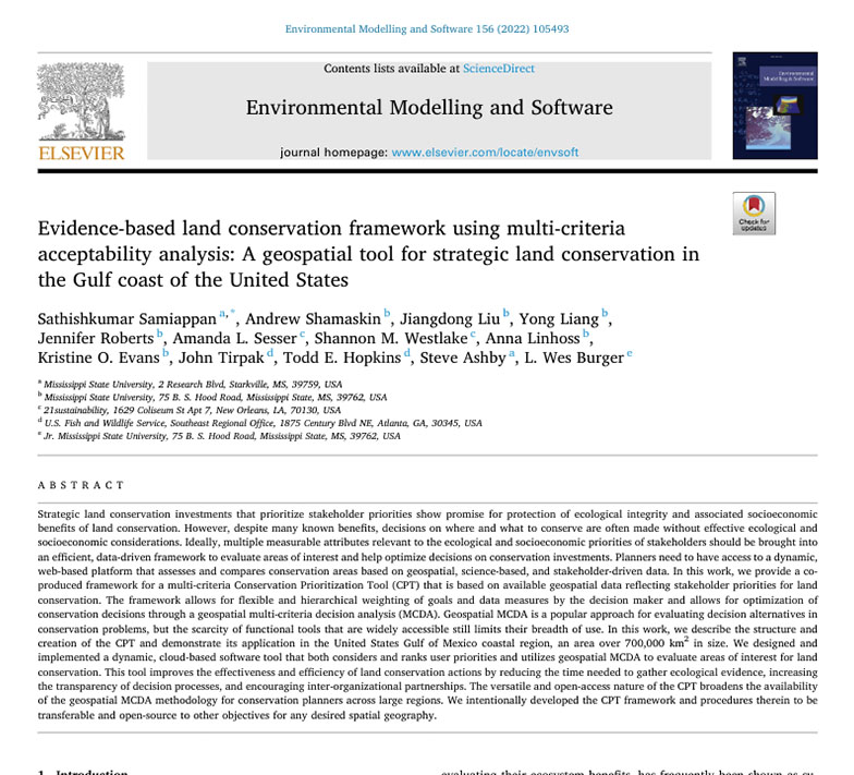 Evidence-based land conservation framework using multi-criteria acceptability analysis: A dynamic web application (Samiappan et al., In Review)